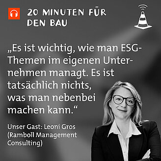 © RKW Kompetenzzentrum Porträtfoto von Leoni Gros und Zitat: Es ist wichiig, wie man ESG-Themen im eigenen Unternehmen managt. Es ist tatsächlich nichts, was man nebenbei machen kann.t